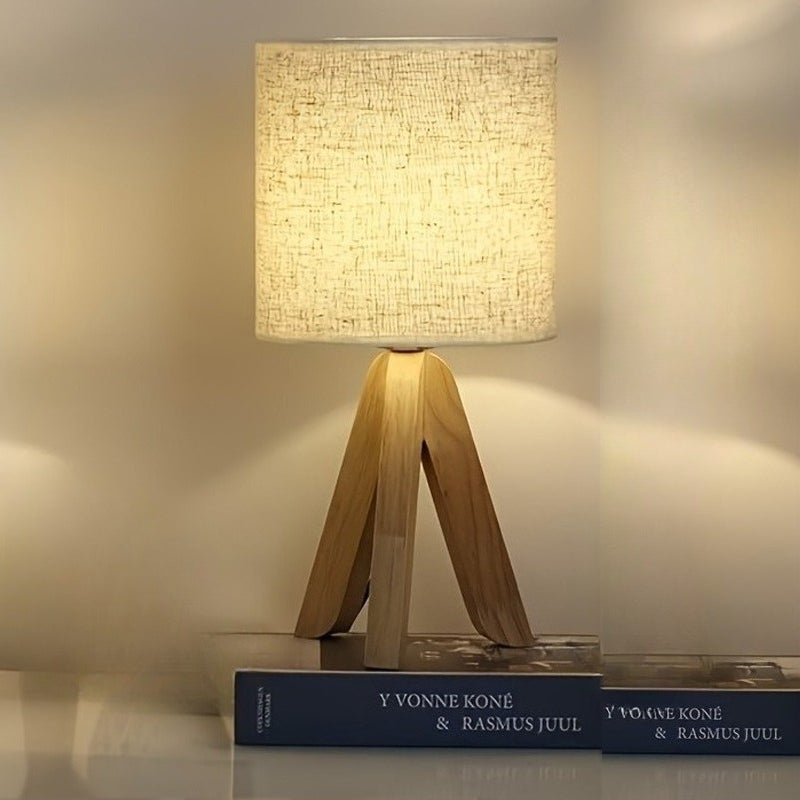 Lampa stołowa na statywie, mała lampka nocna z lnianym kloszem, zasilana przez USB, do sypialni, salonu, podstawa E27
