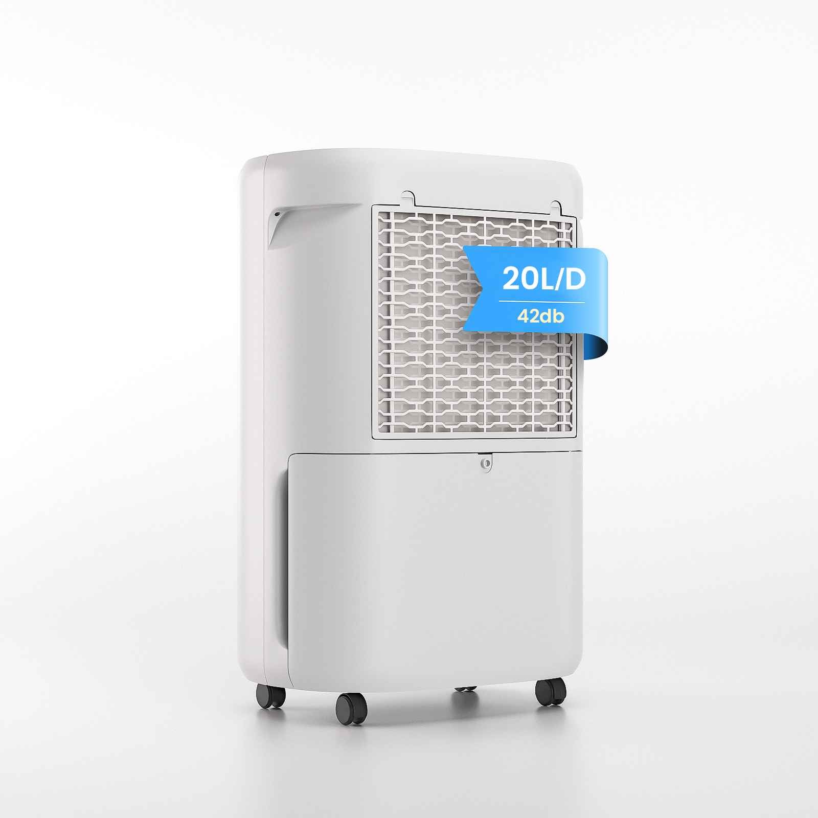 Osuszacz powietrza 20 l/dobę Cicha praca 42 dB Powierzchnia 40–60 m² Auto wyłączanie Timer i tryby pracy