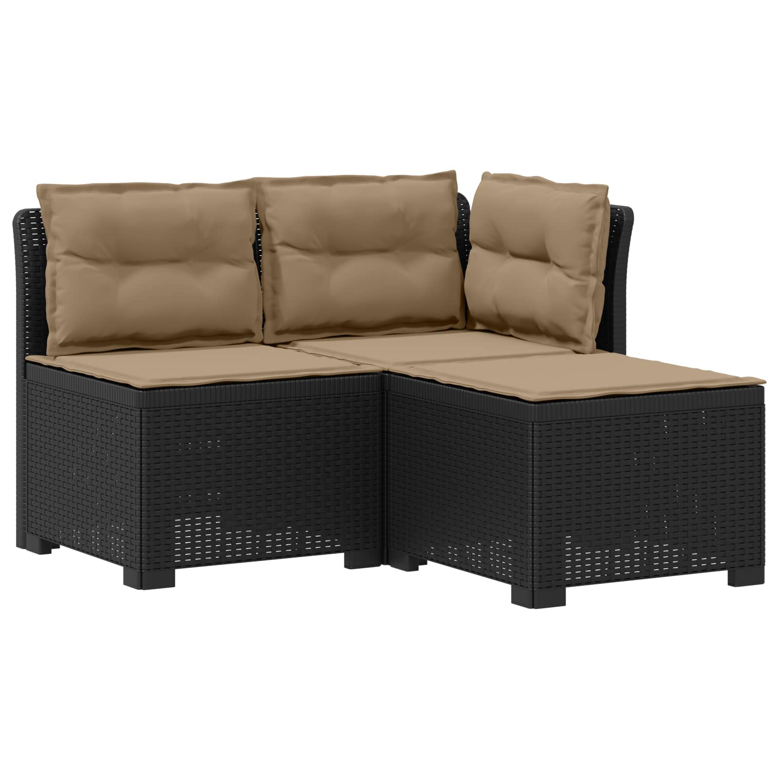 Sofa Ogrodowa Modułowa 3-Osobowa Plastikowa Antracytowa z Poduszkami