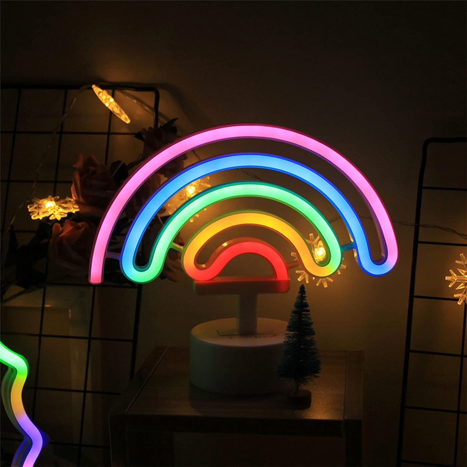 Uroczy wielokolorowy neon LED w kształcie tęczy z podstawką zasilany bateriami idealny do pokoju dziecięcego salonu festiwal jako dekoracja przyjęcie