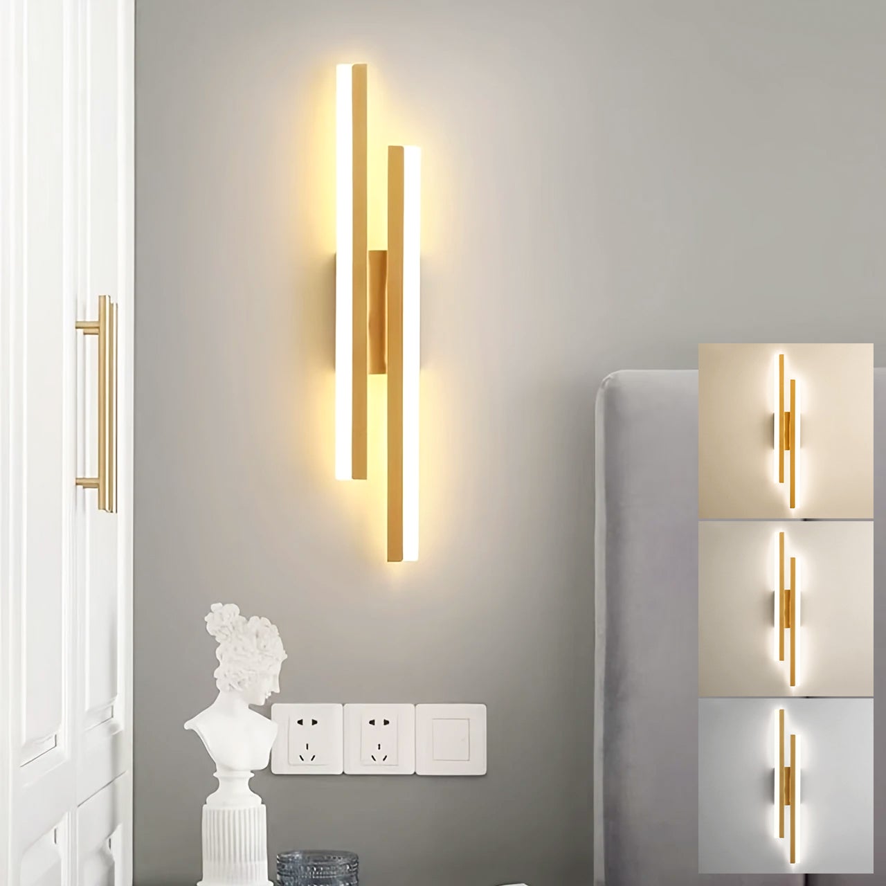 Lampa ścienna LED 65 cm, lampka nocna, kinkiet wewnętrzny, nowoczesne oświetlenie dekoracyjne, 3 regulowane temperatury barwowe