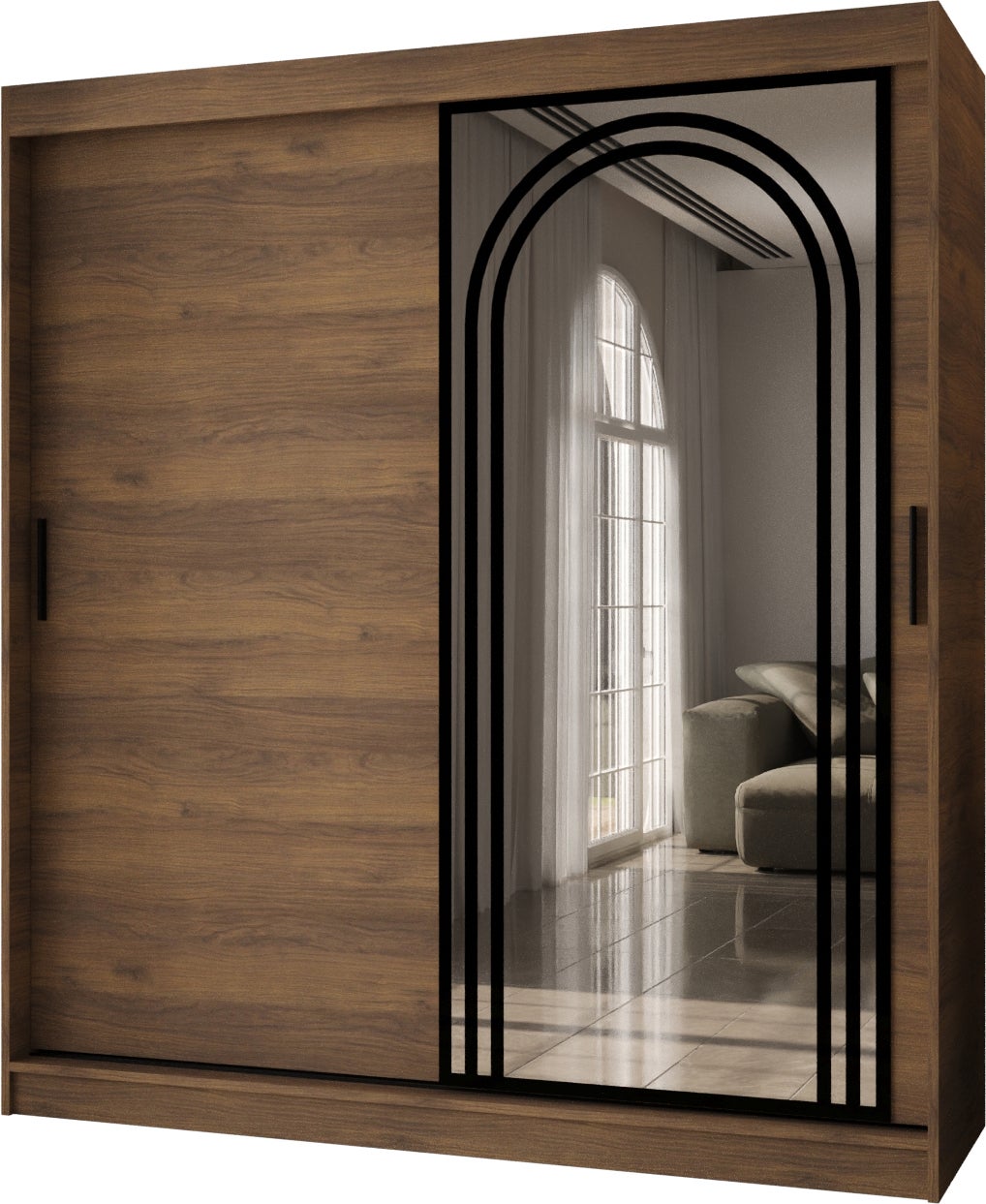 Szafa przesuwna z lustrem VIGO 180 x 62 x 200 orzech + u. czarny