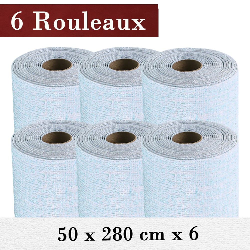 6 x Samoprzylepne rolki tapety, wodoodporne i odpornościowe na wilgoć, styl lniany, do wnętrz domowych 50 x 280 cm niebieski
