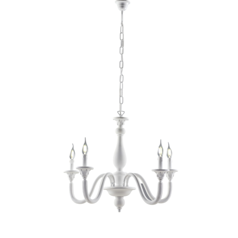 Lampadario in legno bianco shabby 5 luci H.56 - MAX 116 - Ø62