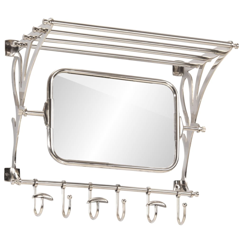 Półka na Bagaże 66 cm z Wieszakami z Lustrem Aluminiowa Srebrna do Łazienki