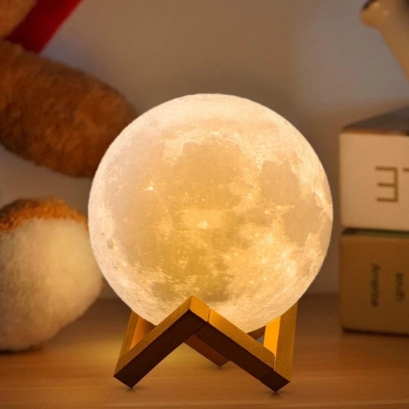 Lampa księżycowa 3D, dekoracyjna lampka nocna LED z 16 kolorami, pilotem i przełącznikiem dotykowym, ładowana przez USB, idealna do sypialni i salonu