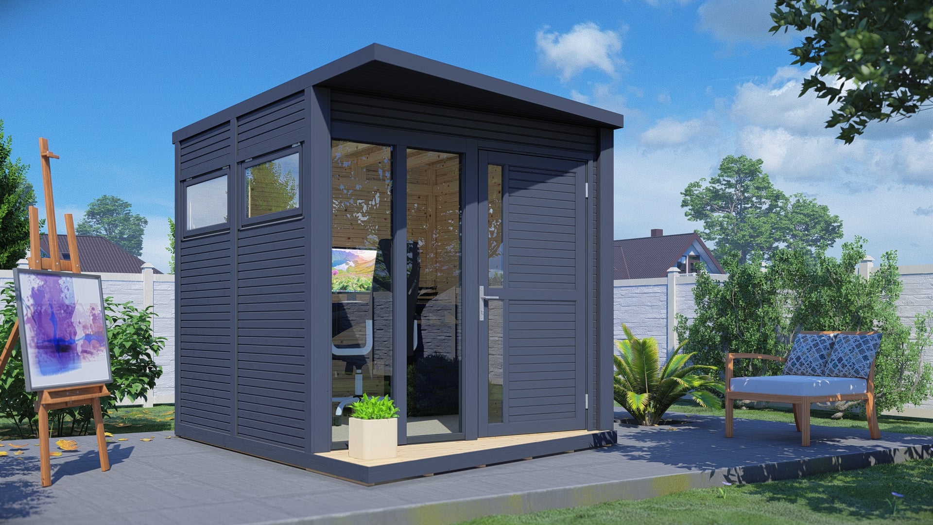 Domek ogrodowy BERTILO Concept Office z podłogą, ściany 18 mm, kolor antracytowy