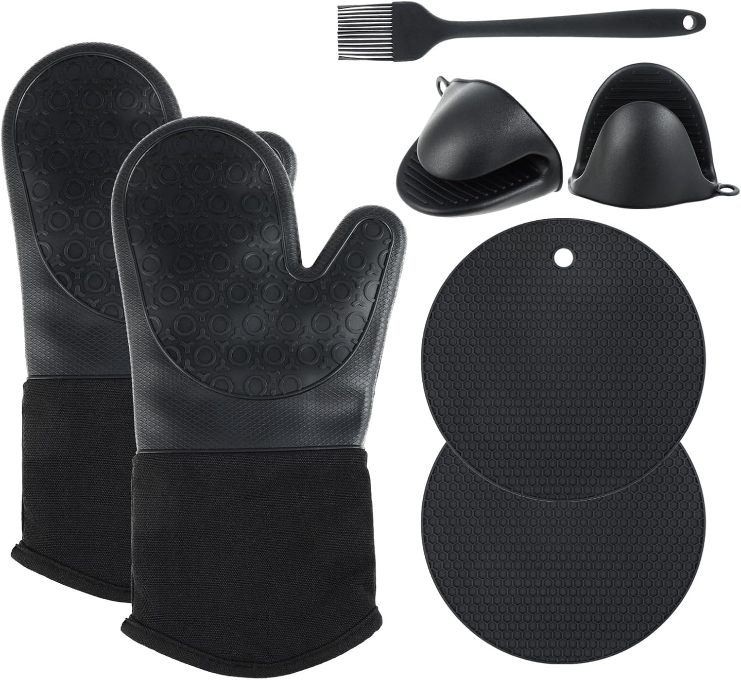 Zestaw 6 rękawic kuchennych, odpornych na temperaturę do 300°C, z uchwytami na garnki, antypoślizgowych, odpowiednich do gotowania, pieczenia, grillow