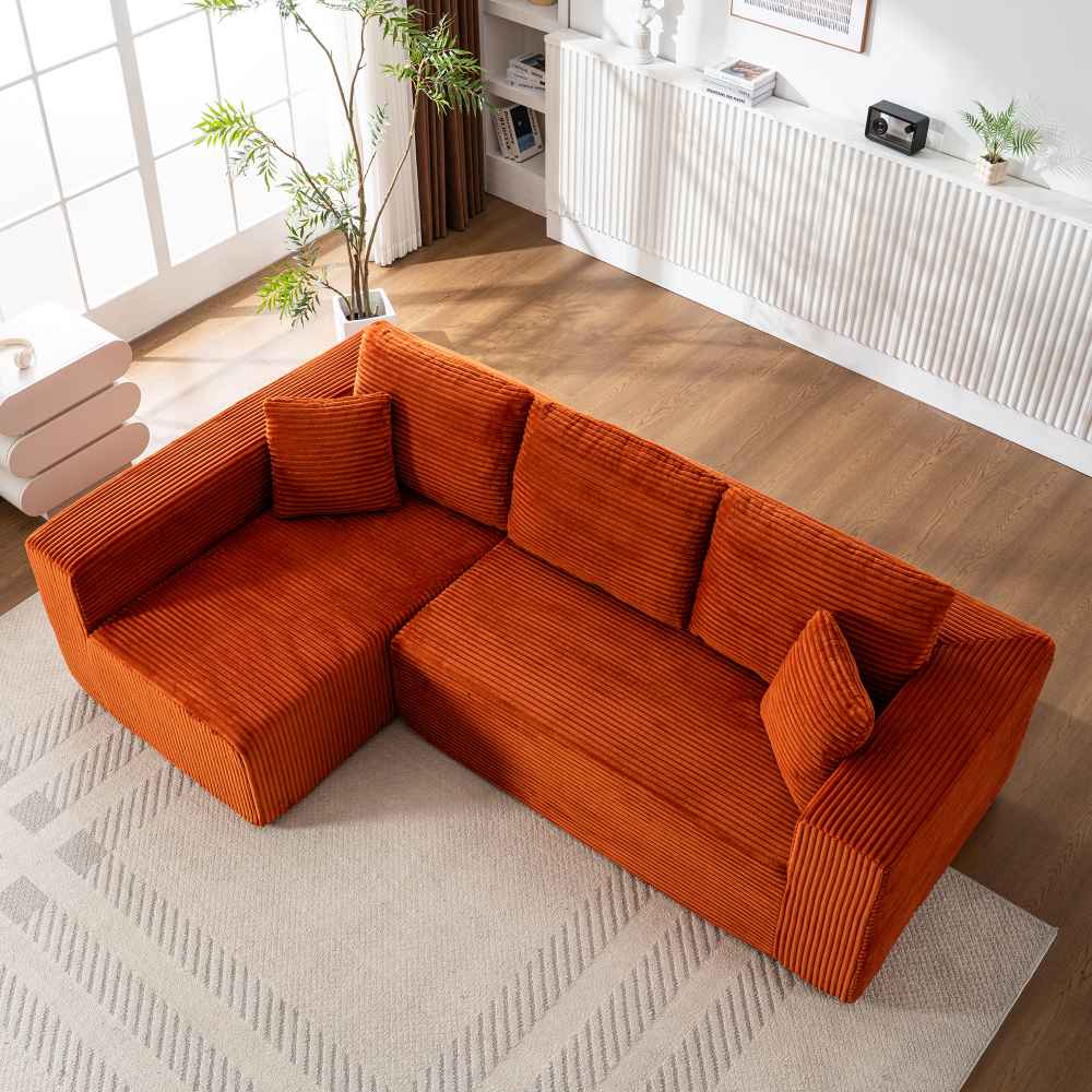 Duża modułowa sofa z podłokietnikami, nowoczesna leżanka w kształcie litery L, wygodna, nie wymaga montażu, tkanina prążkowana