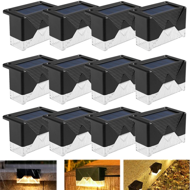 Zestaw 12 zewnętrznych lamp solarnych, wodoodpornych, na schody, tarasy, ogrodzenia, bramy, podwórka, balkony, ścieżki, ciepłe światło