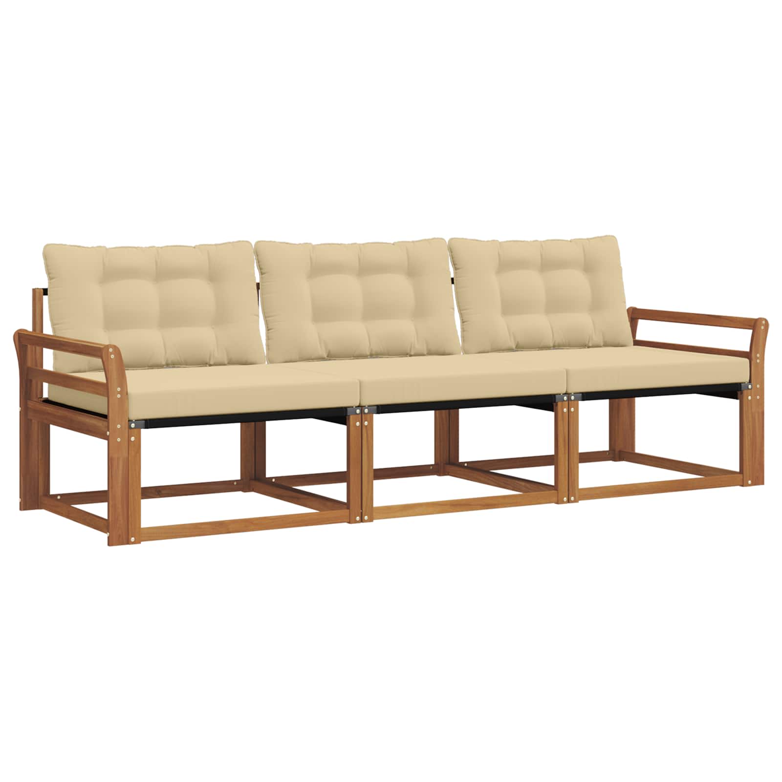 Sofa Ogrodowa Modułowa 3-Osobowa Drewniana z Beżowymi Poduszkami na Taras