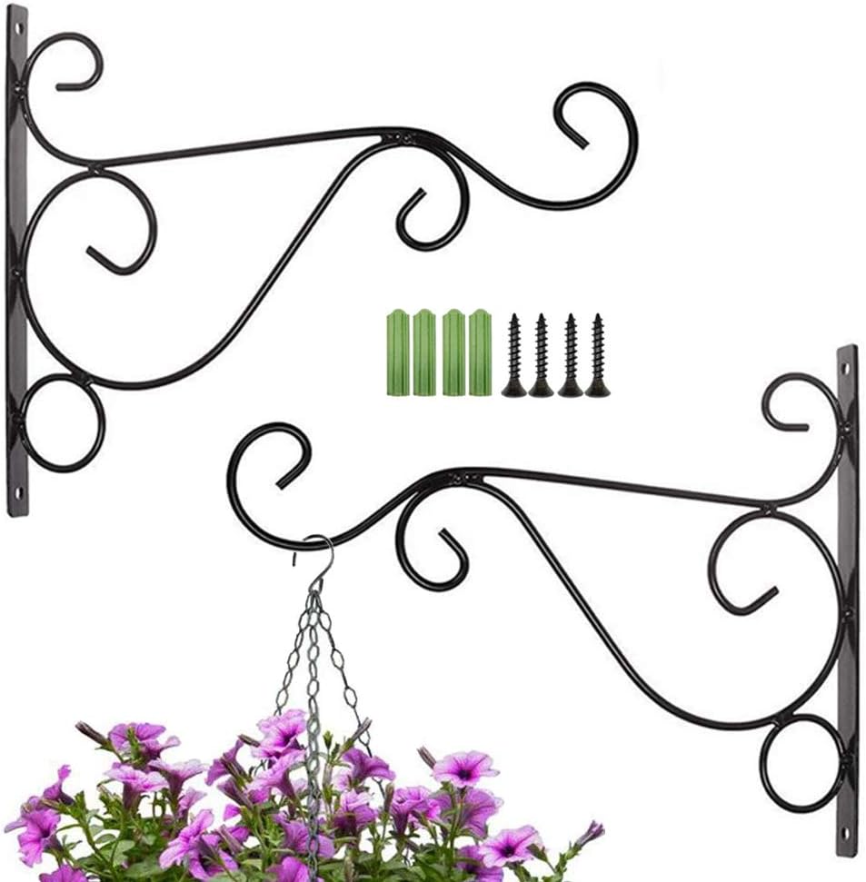 2-częściowy uchwyt na rośliny montowany na ścianie, metalowy, z 4 śrubami, 25 x 20 cm, czarny