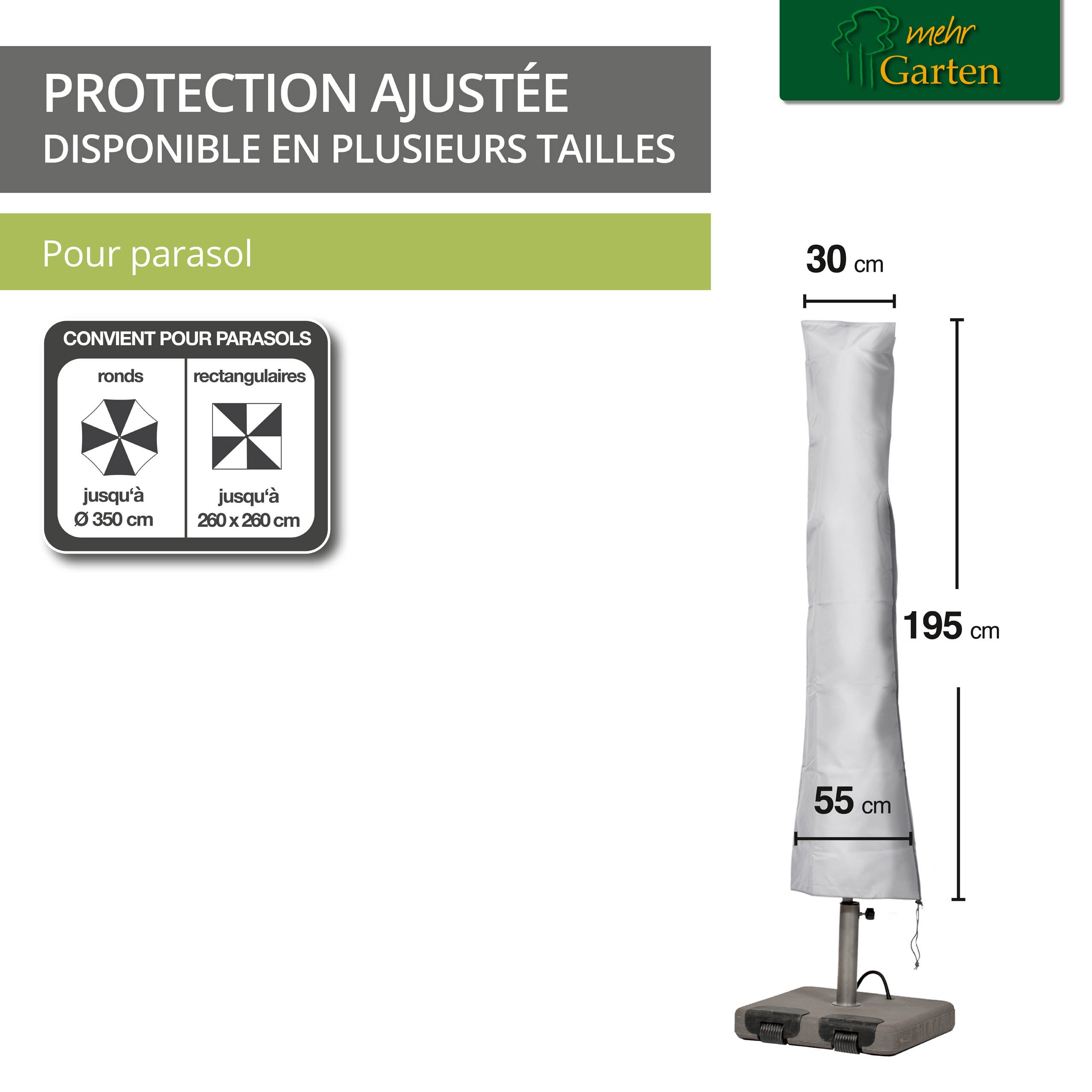 Mehr Garten - Osłona przeciwsłoneczna Premium PROTECT, 195(H)x30/55(W) cm I okrągła osłona przeciwsłoneczna do Ø 350 cm I wodoodporna osłona ochronna