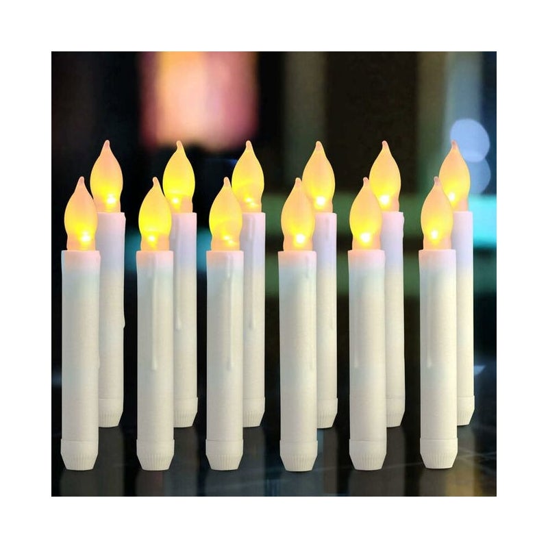 Świece LED, długie żyrandole, 12 bezpłomieniowych świec, zasilane bateriami AA, 16,5 x 2 cm, świece świecące na imprezy, wesela, dekoracje świąteczne