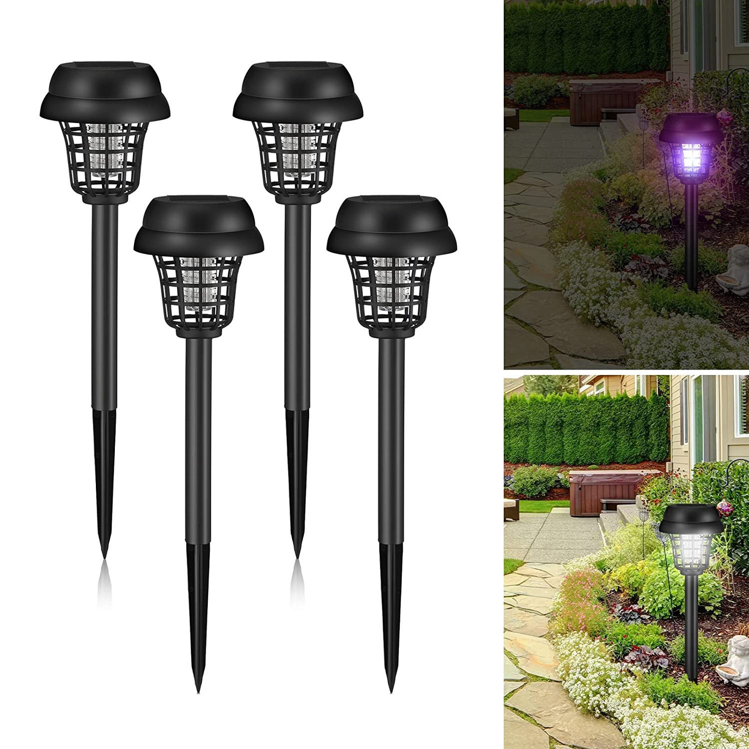 Zestaw 4 pułapek na komary z fioletowym światłem, lampa przeciw komarom, solarna lampa przeciw komarom zewnętrzna, 35 x 10 cm