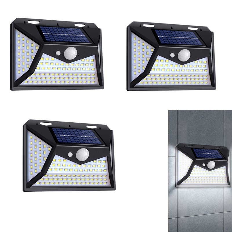 Zestaw 3 zewnętrznych lamp solarnych 3 tryby/118 LED solarnych lamp bezpieczeństwa z czujnikiem ruchu do drzwi wejściowych