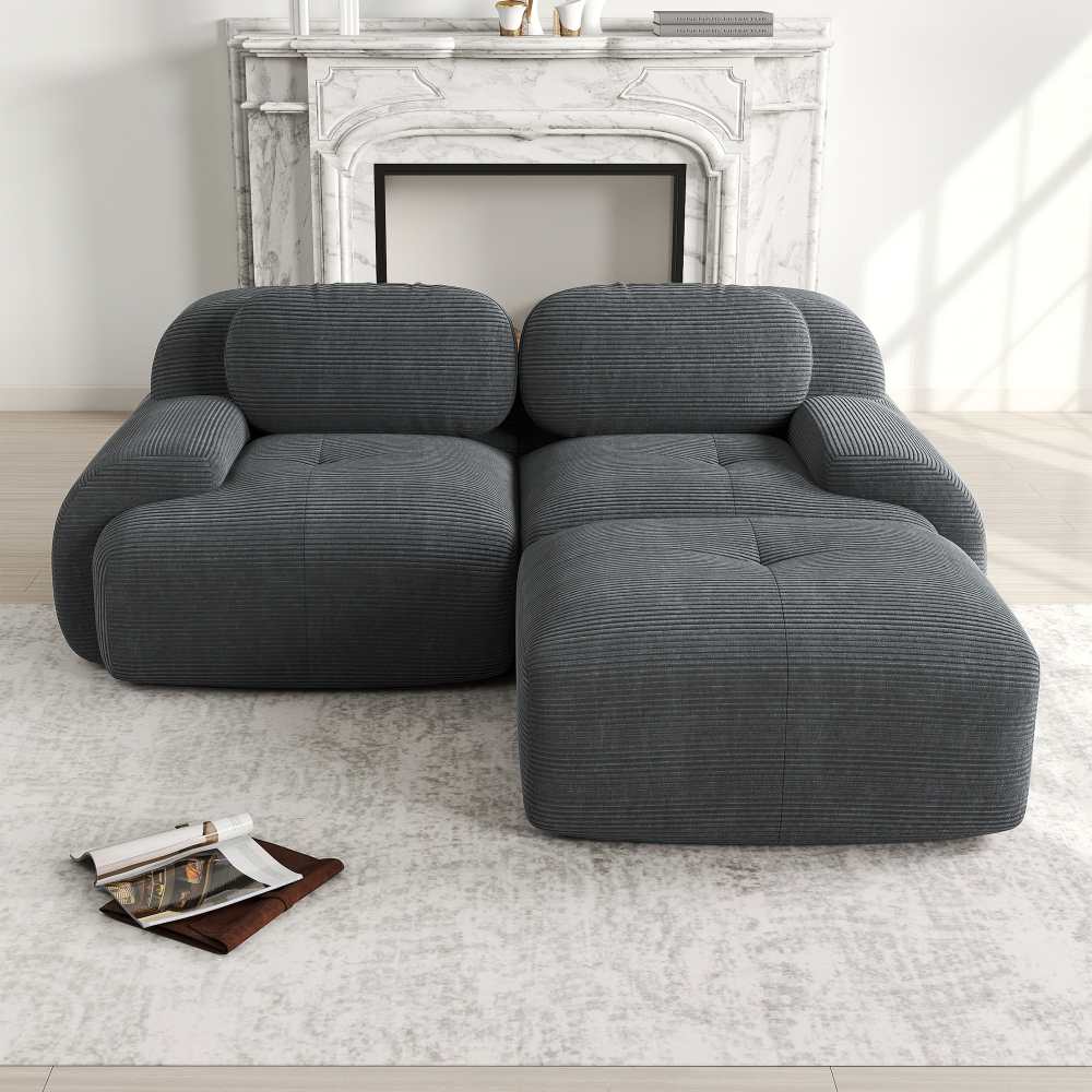 82-calowa modułowa sofa narożna w kolorze sztruksu, zakrzywione podłokietniki, pianka wysokoelastyczna, nie wymaga montażu