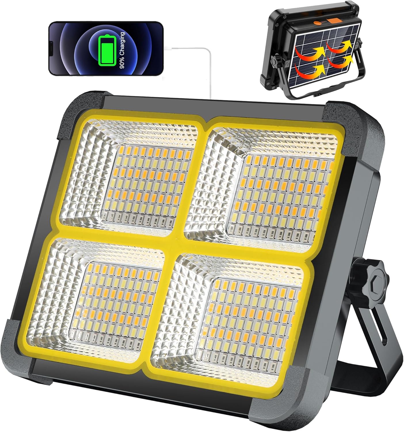 Reflektor LED 30 W z akumulatorem, 6000 mAh, z panelem słonecznym – idealny do pracy, wędkowania, na kemping i na place budowy