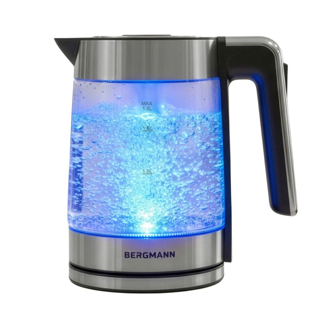 Czajnik elektryczny szklany BERGMANN ZH004 1,8L 2200W Kształt cylindryczny Podświetlenie LED