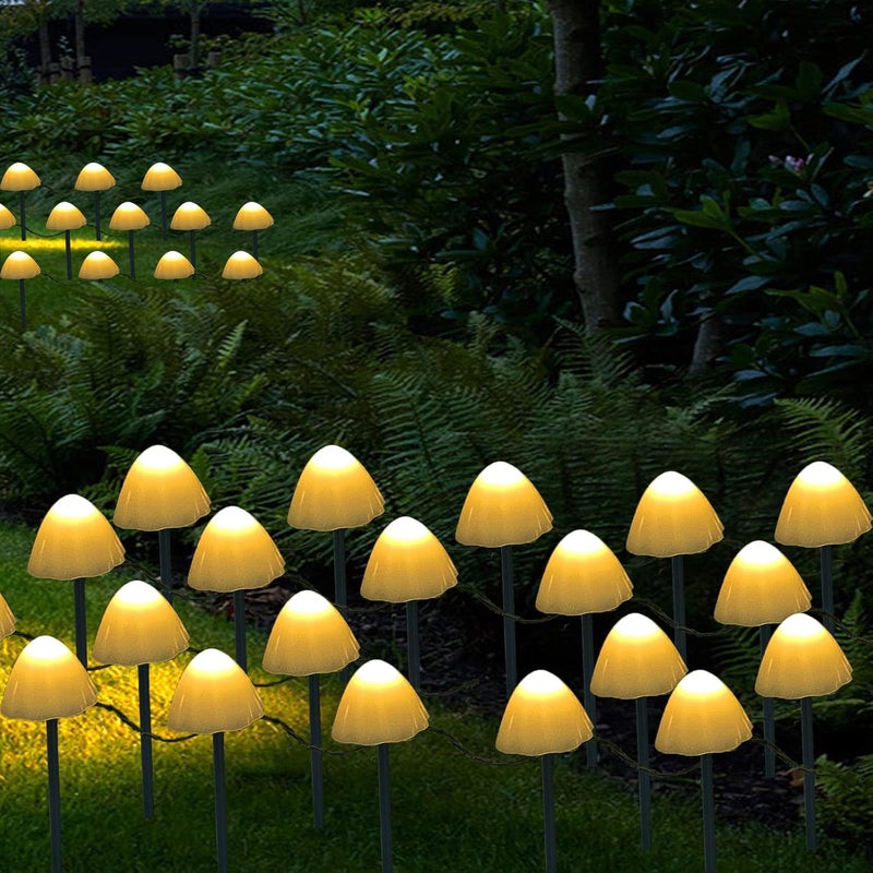 Lampki solarne zewnętrzne, 3,8 m, 12 diod LED, wodoodporność IP65, 8 trybów, lampki solarne LED w kształcie grzybka (ciepła biel)
