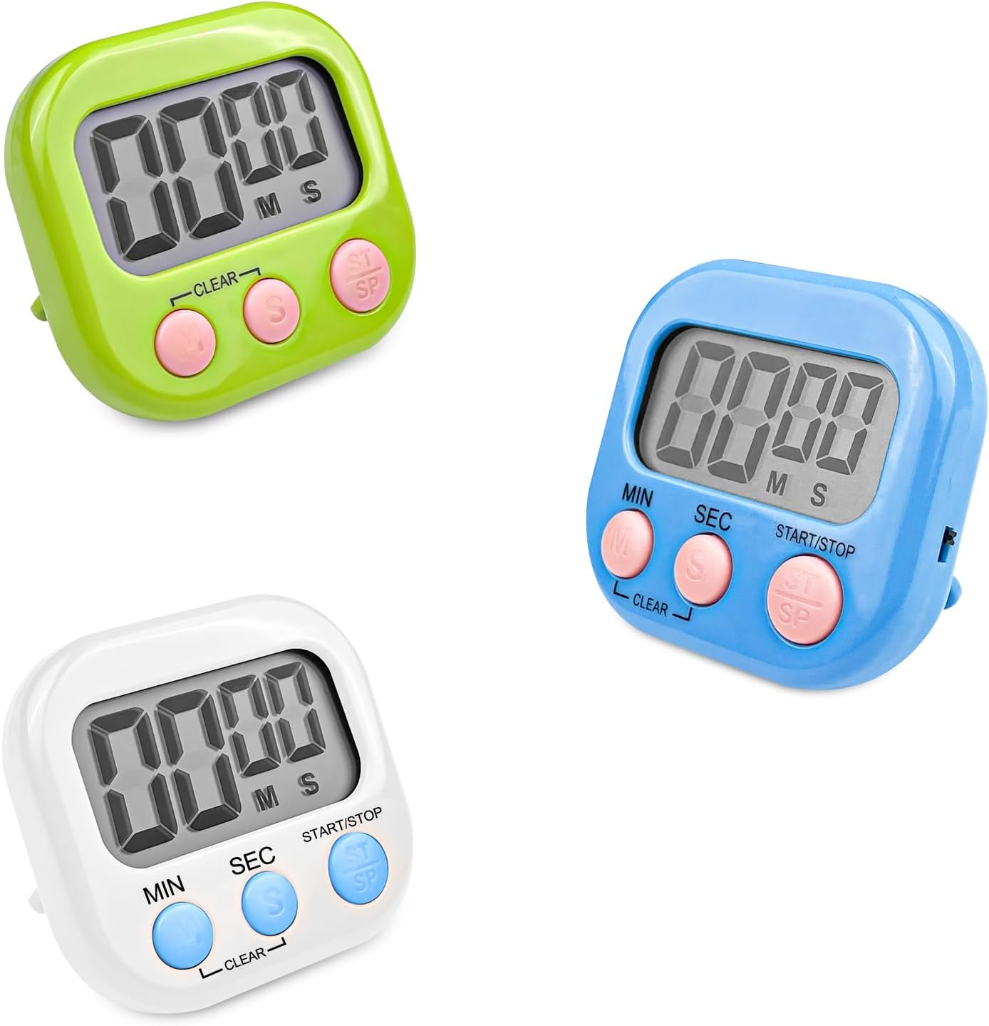 3 Sztuki Magnetyczny Minutnik Kuchenny w 3 Kolorach, Duży Ekran LCD, Cyfrowy Stoper z Alarmem, Odliczanie dla Dzieci, Gotowanie, Sport, Prysznic