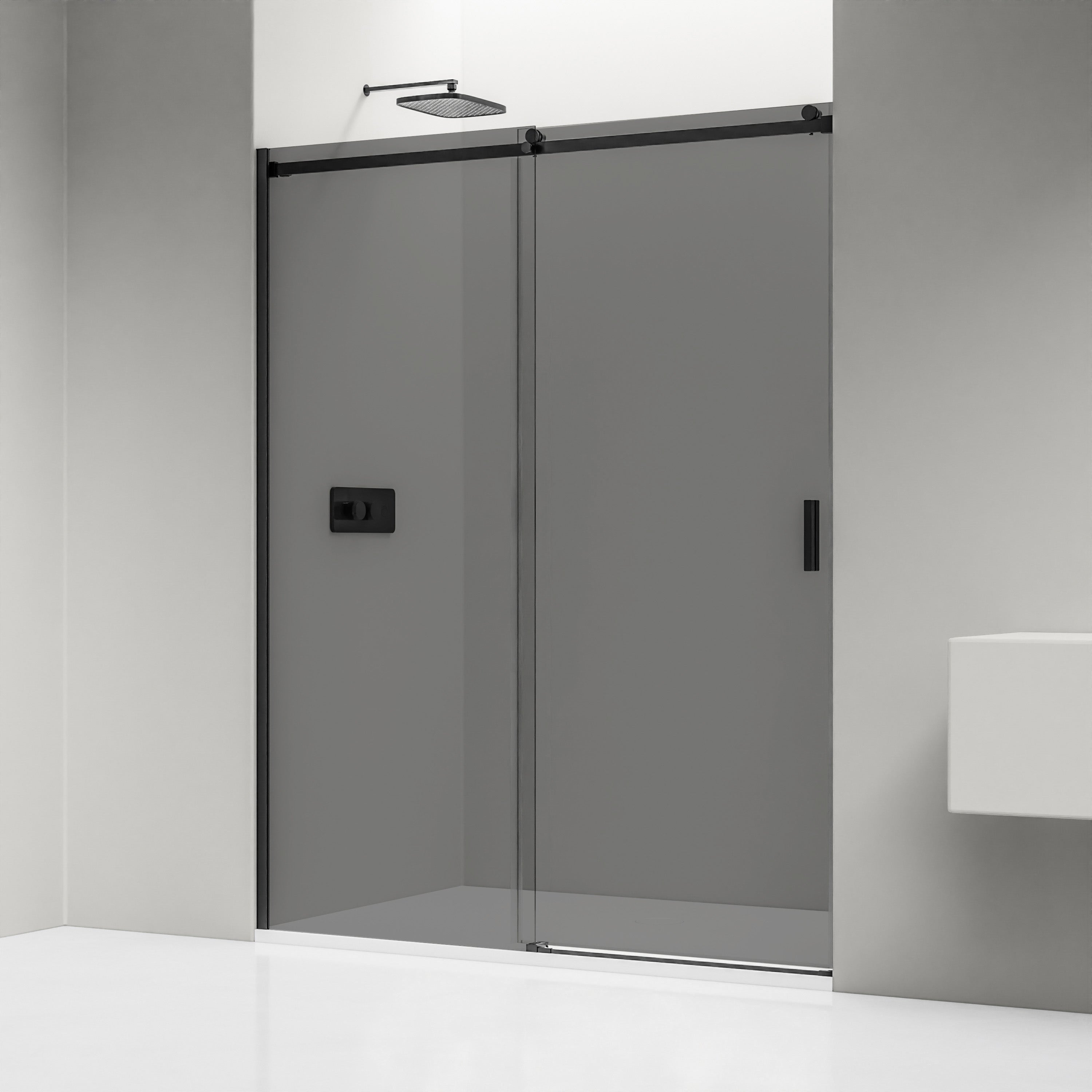 Bernstein Drzwi prysznicowe wnękowe przesuwne NT806 FLEX szkło ESG 8mm profil czarny mat 110 cm