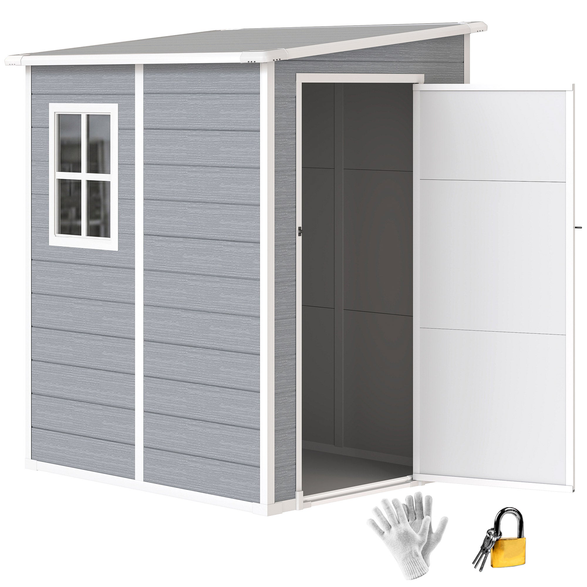 4'x5' przechowywanie ogrodowe szopa, oprzeć do szopa, zamykany szopa ogrodowa z Window, Vent i tworzywo sztuczne dach, szary