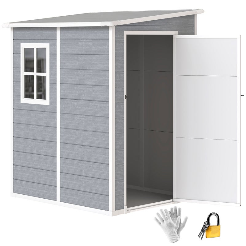 4'x5' przechowywanie ogrodowe szopa, oprzeć do szopa, zamykany szopa ogrodowa z Window, Vent i tworzywo sztuczne dach, szary
