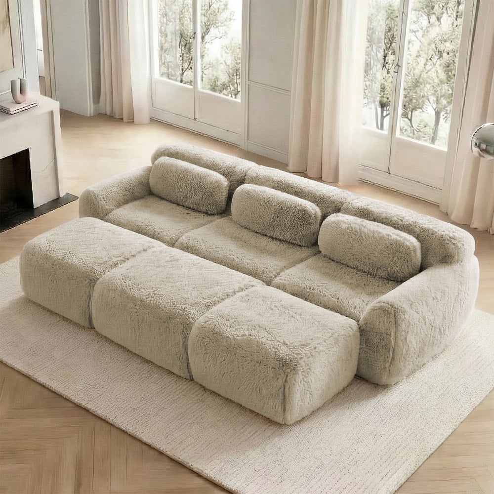 Sofa modułowa Cloud Plush, bezramowa sofa 3-osobowa z 3 pufami, rozkładana sofa, ultramiękka tkanina, pianka o wysokiej sprężystości, wygodny salon