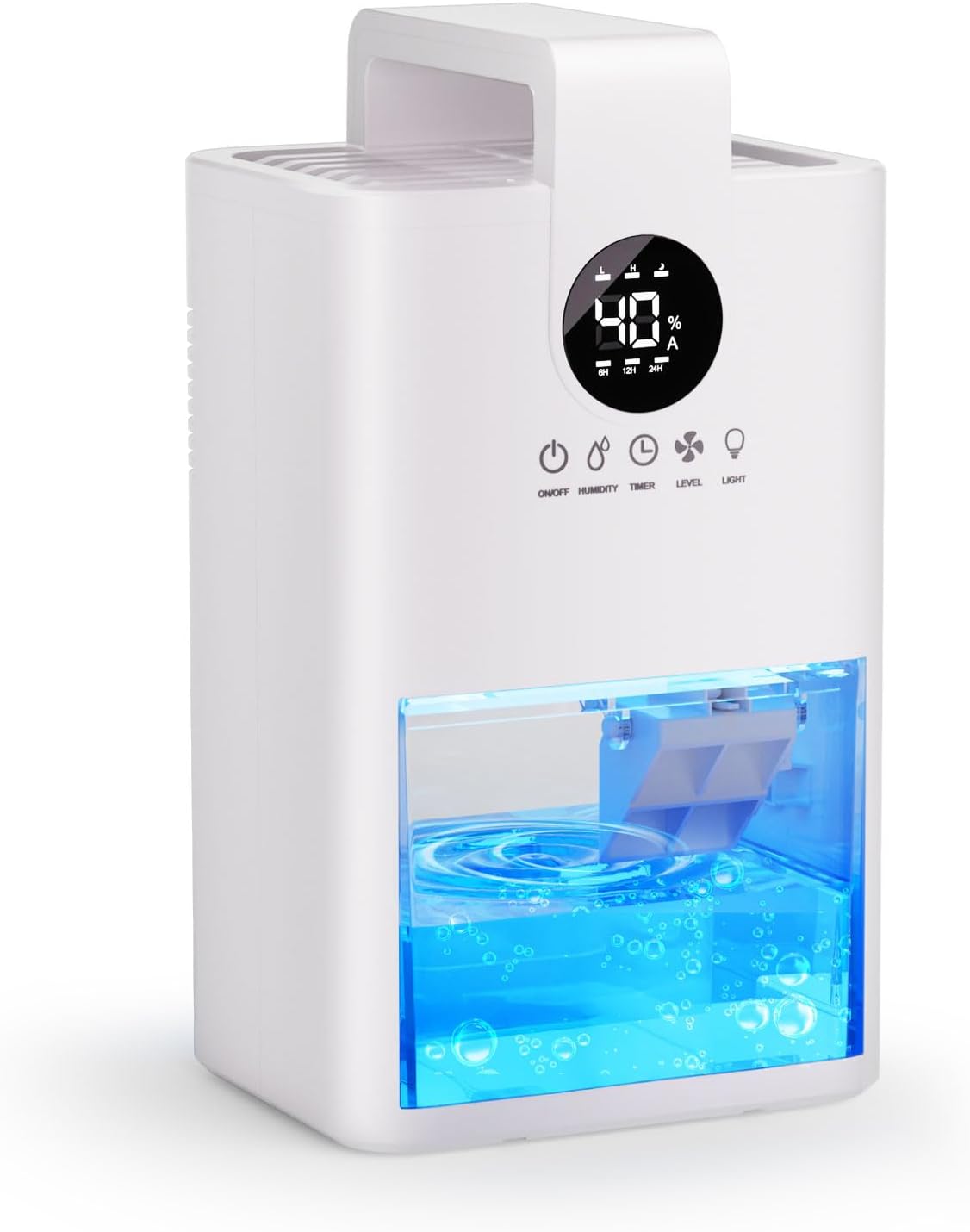 Osuszacz powietrza 1000 ml, cichy elektryczny osuszacz powietrza do domu z wyświetlaczem, 7 kolorowymi światłami, 24-godzinny timer snu, automatyczne