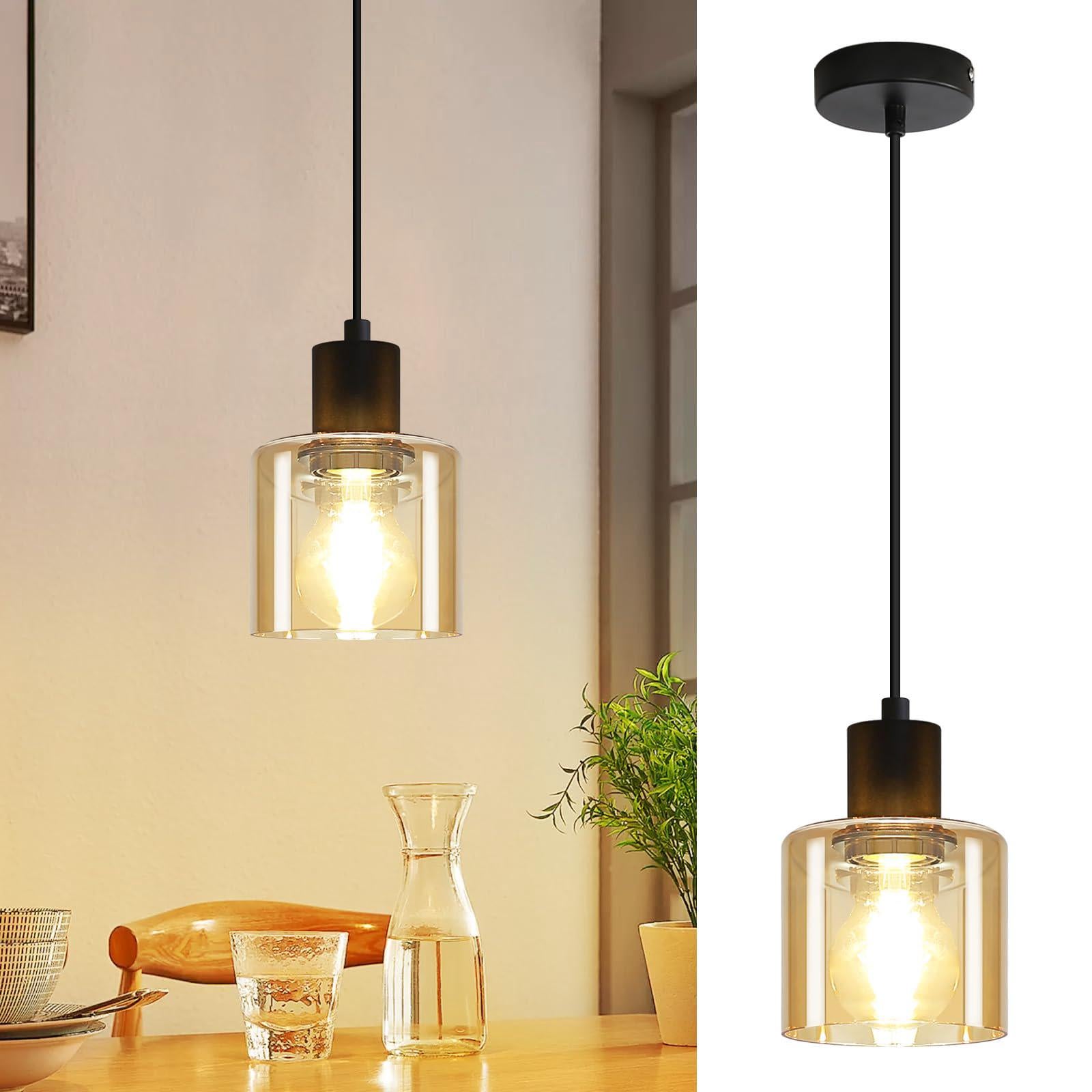 Lampa wisząca E27 z czarnego szkła, vintage, do jadalni, z 1 żarówką, retro lampa wisząca do jadalni, żarówka nie jest dołączona