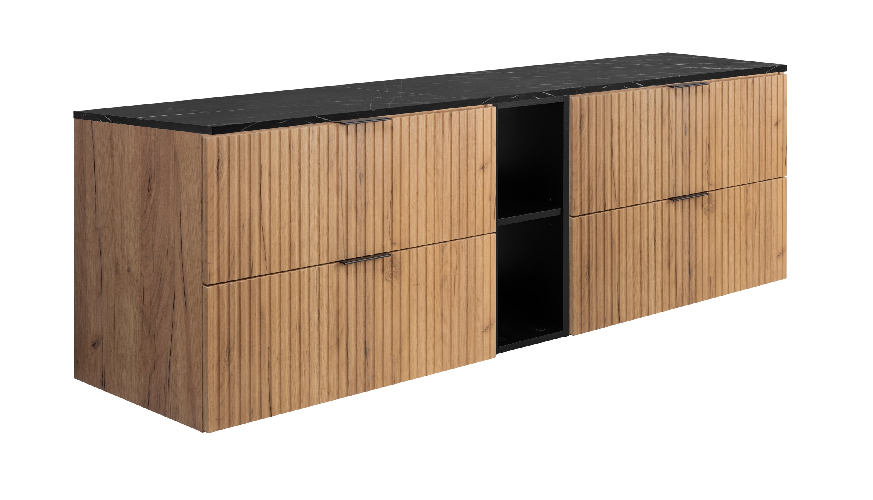 Szafka łazienkowa wisząca, dąb Craft / blat czarny marmur (MDF), 180 x 57 x 46 cm
