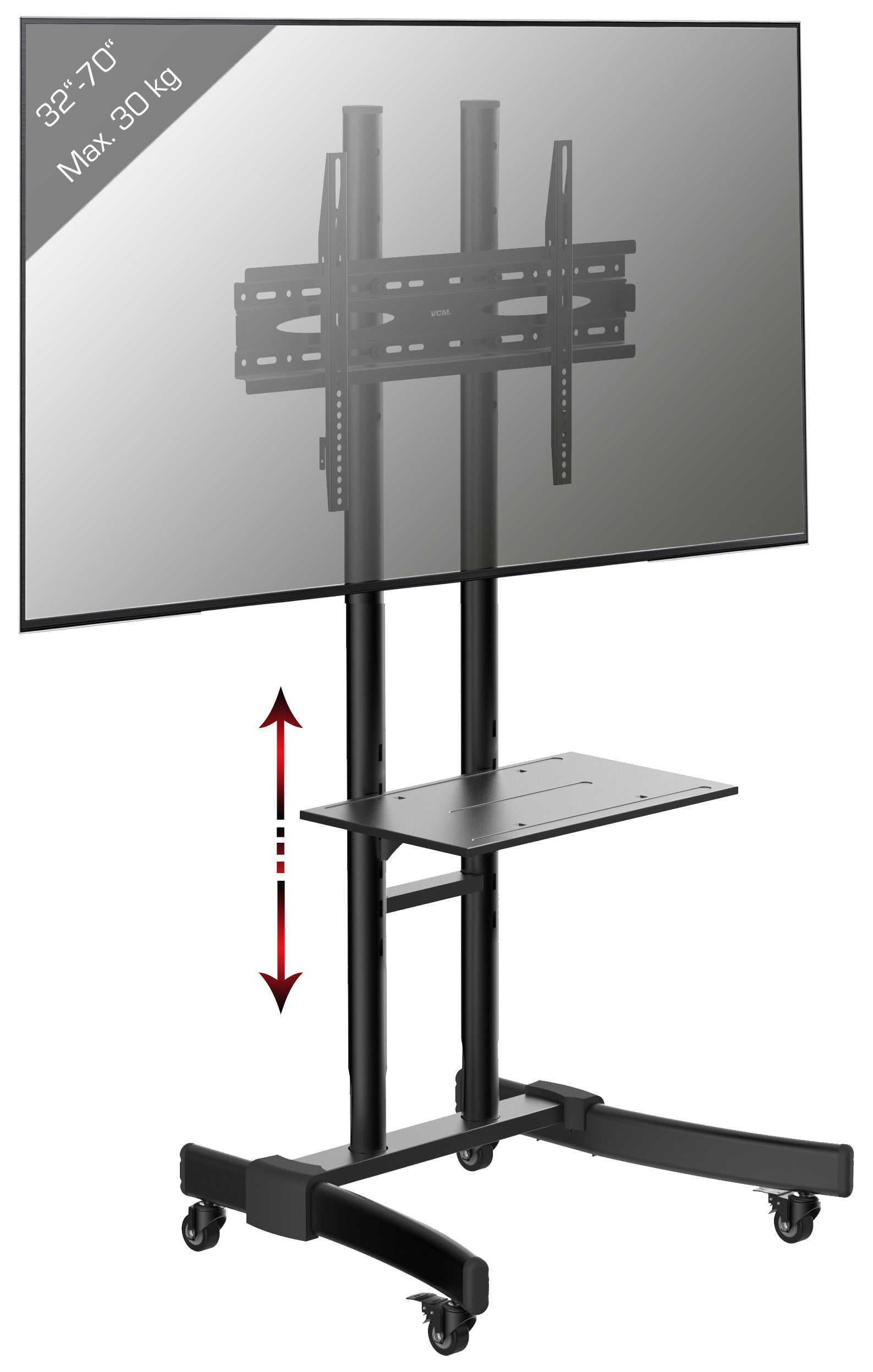 VCM Stojące stopy telewizyjne B-MS Czarny H. 125 x B. 76 x T. 66 cm
