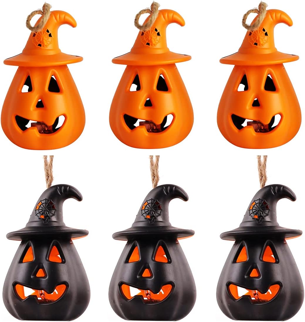 Zestaw 6 lampionów dyniowych na Halloween - Dekoracyjne światełka halloweenowe - Dekoracje imprezowe do baru/karaoke