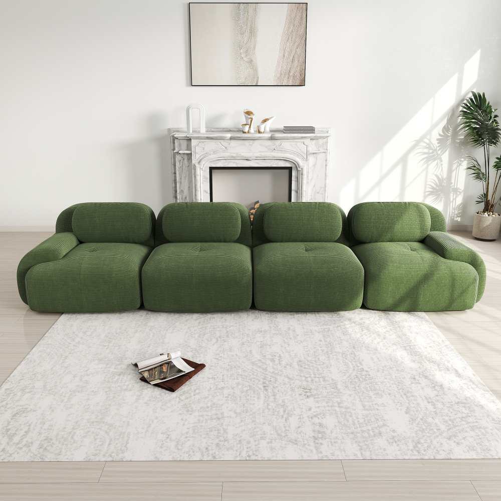Modułowa sofa 4-osobowa w tkaninie sztruksowej z poduszkami o wysokiej elastyczności, przyjazna dla zwierząt, ergonomiczna