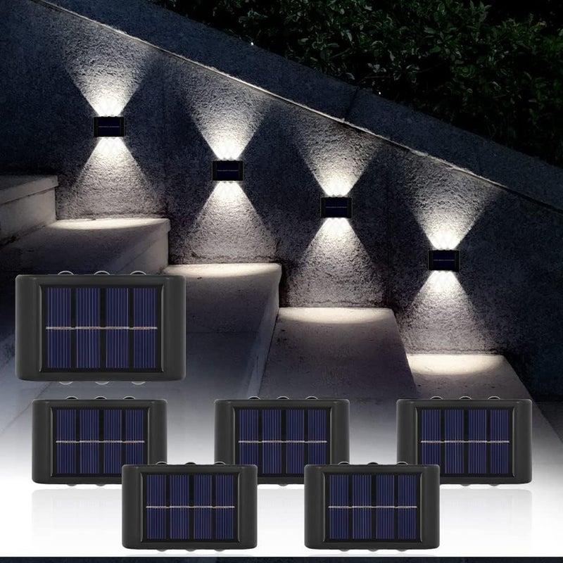 6x Światło Słoneczne na Ścianę - 6 LED, oświetlenie schodów, Oświetlenie Schodów/Krajobrazu, Wodoodporne, Białe Światło, Idealne na Taras/Ogrod