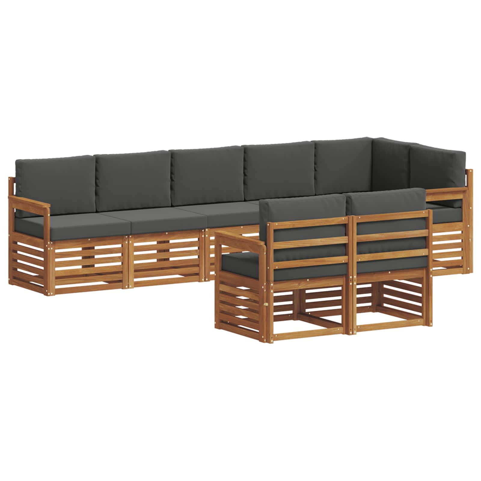 Zestawy sof 8 pcs Naturalny i Antracytowy Lite Drewno Akacji