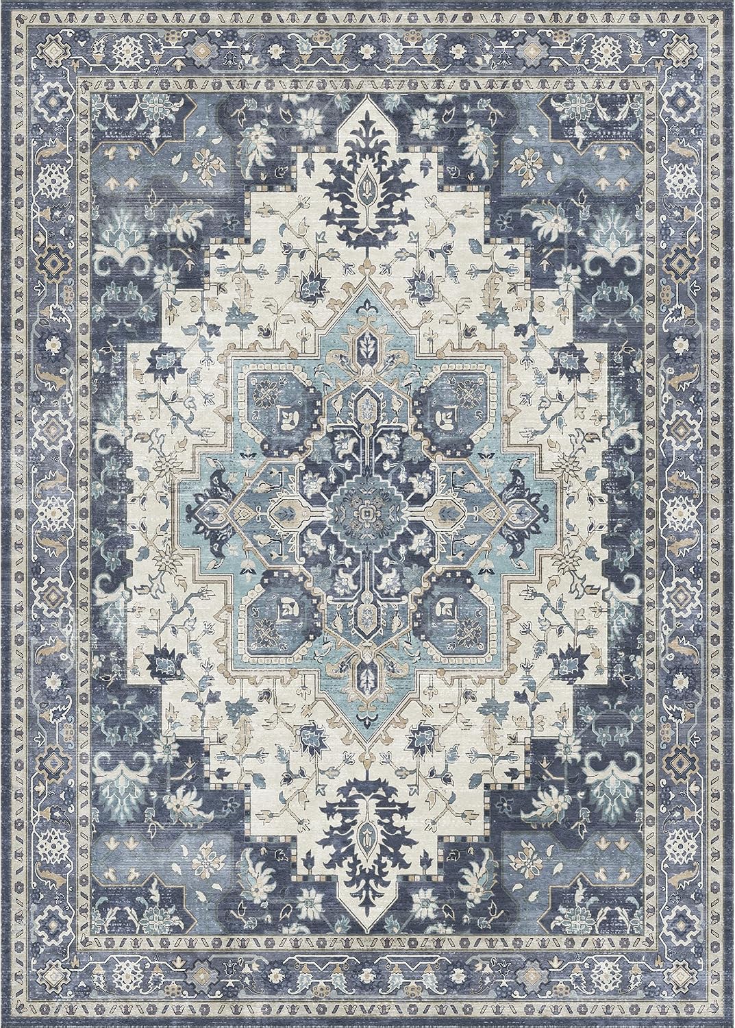 Zmywalny dywan w stylu vintage, 140 x 200 cm, ultracienka konstrukcja, idealny do salonu/sypialni, nadaje się do codziennego wystroju wnętrz. (1 sztu