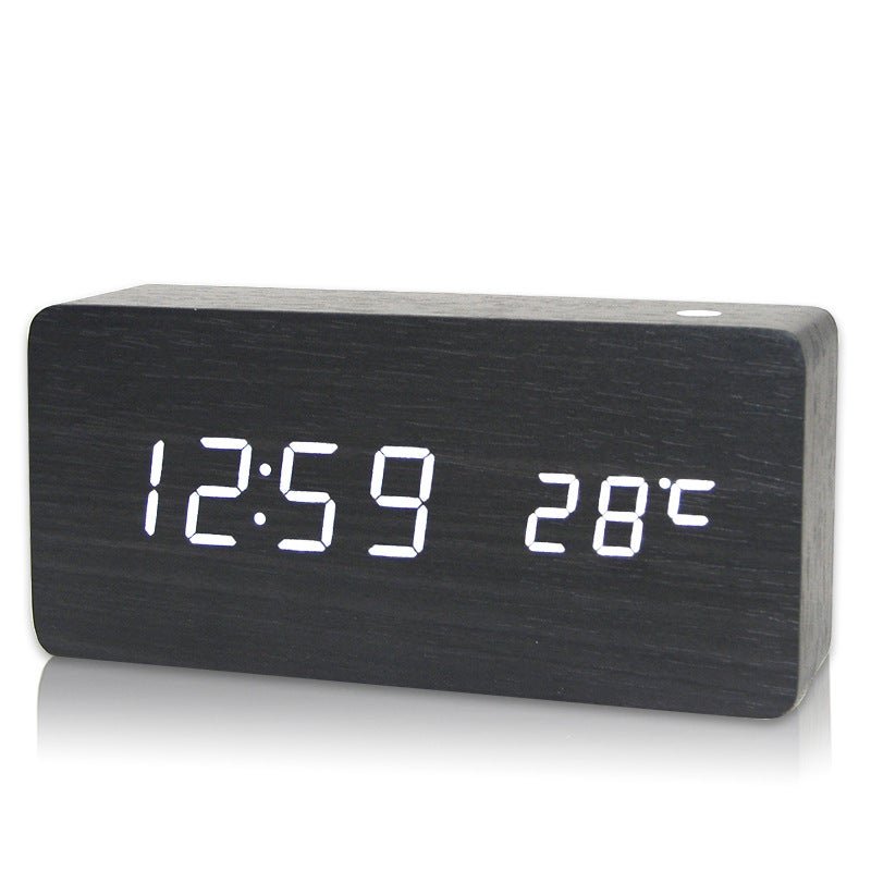 Budzik, inteligentny budzik aktywowany głosem, 8 poziomów jasności, lampka nocna LED, cichy budzik, zegar cyfrowy, USB (czarny)