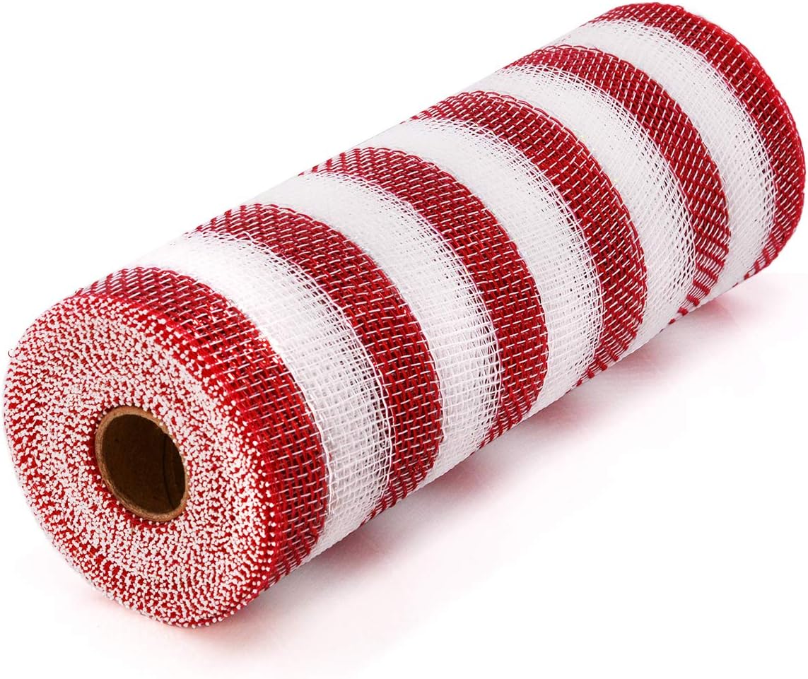 Rolka taśmy metalowej w czerwono-białe paski, 25 cm x 9,1 m, do wieńców, girland, prac ręcznych, dekoracji i uroczystości – 1 rolka
