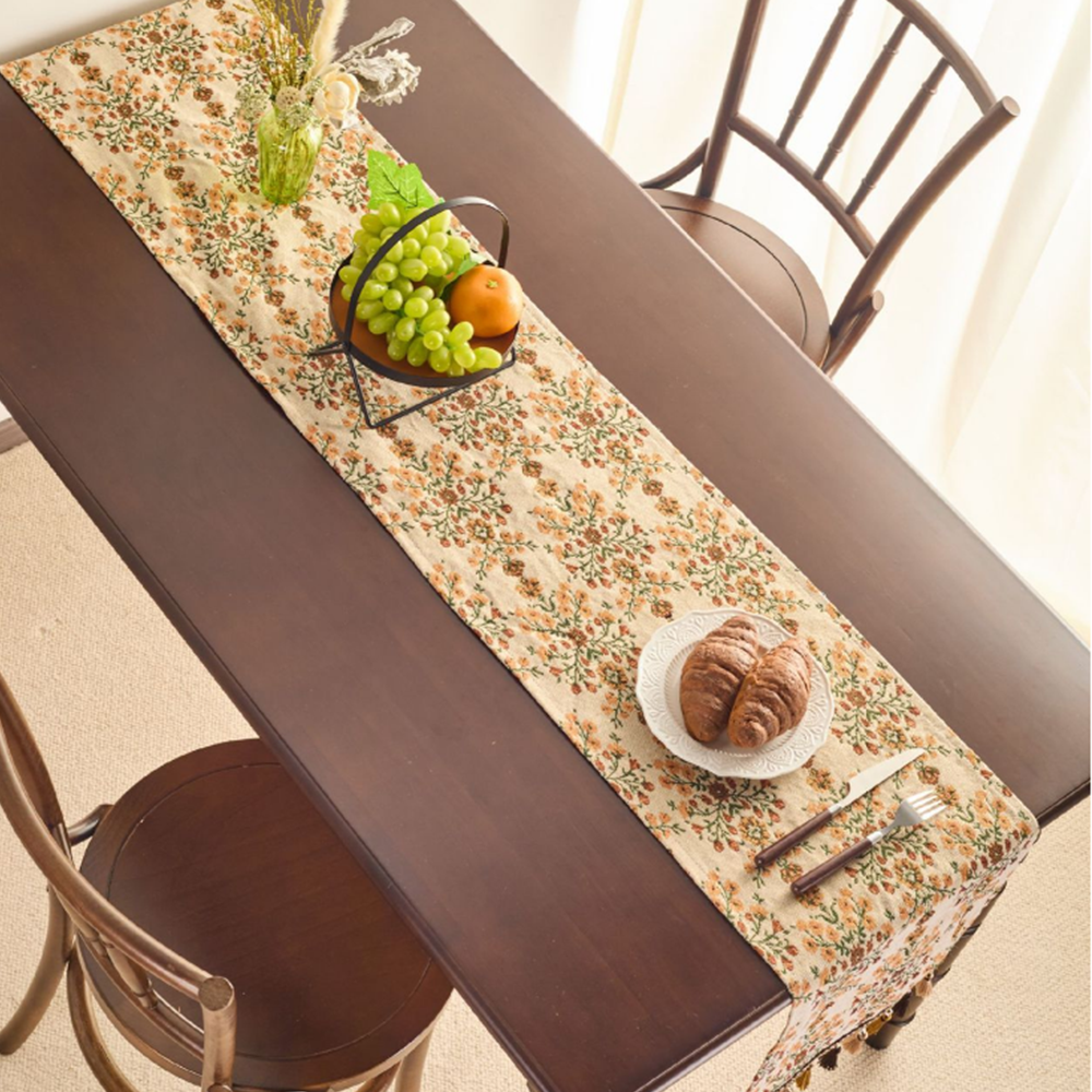 Bieżnik stołowy bawełniany 33x180cm styl vintage wiejski z frędzlami Khaki