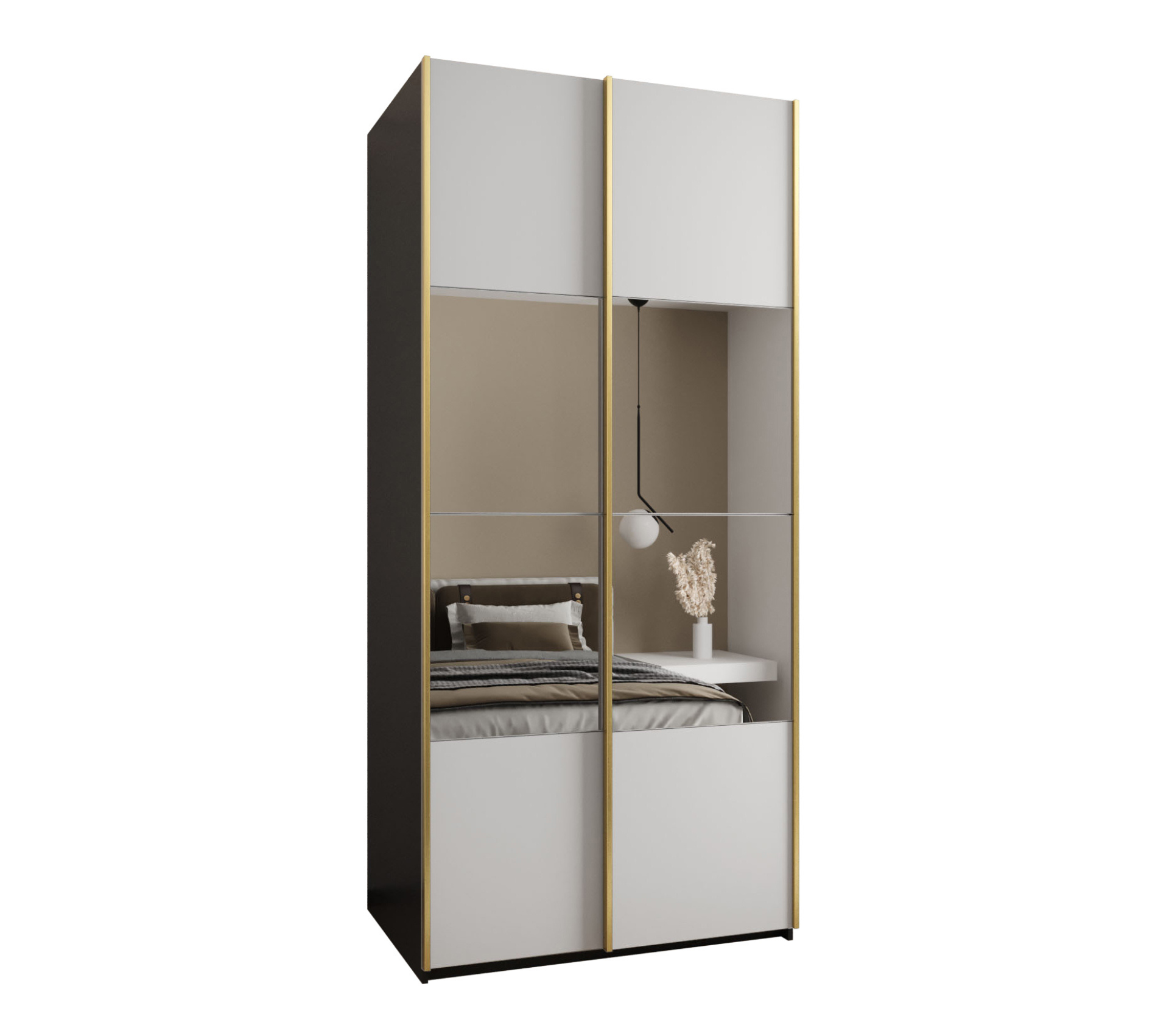 Szafa przesuwna wysoka Lux 4 100 x 64 x 245,5 cm czarny + biały + u. złoty - Abiks Meble