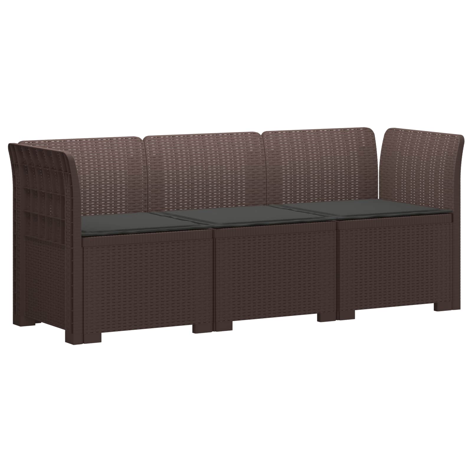 Sofa Ogrodowa Modułowa 3-Osobowa Plastikowa Brązowa z Poduszkami na Taras