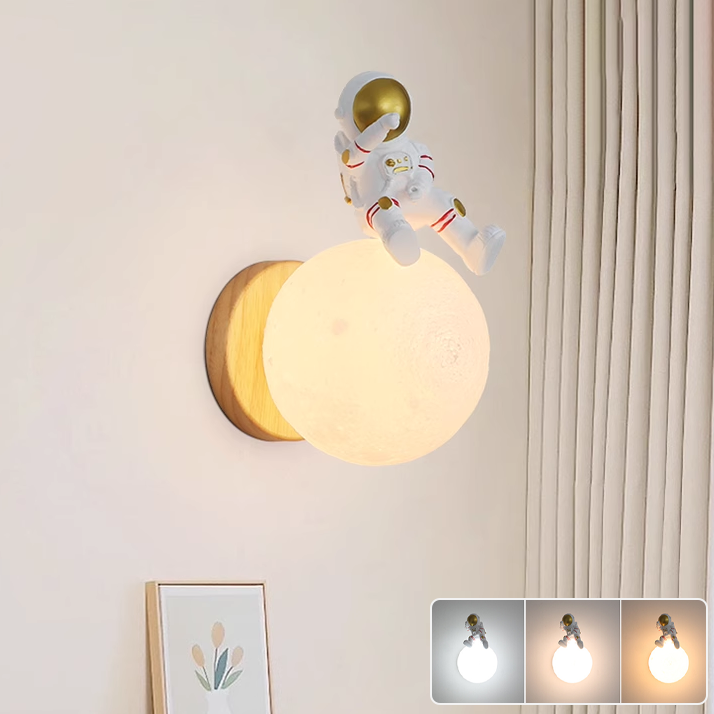 Kinkiet z żarówką, Lampka nocna LED, Kinkiet z motywem astronauty i księżyca, Lampka nocna, 3 temperatury barwowe, Prezenty świąteczne