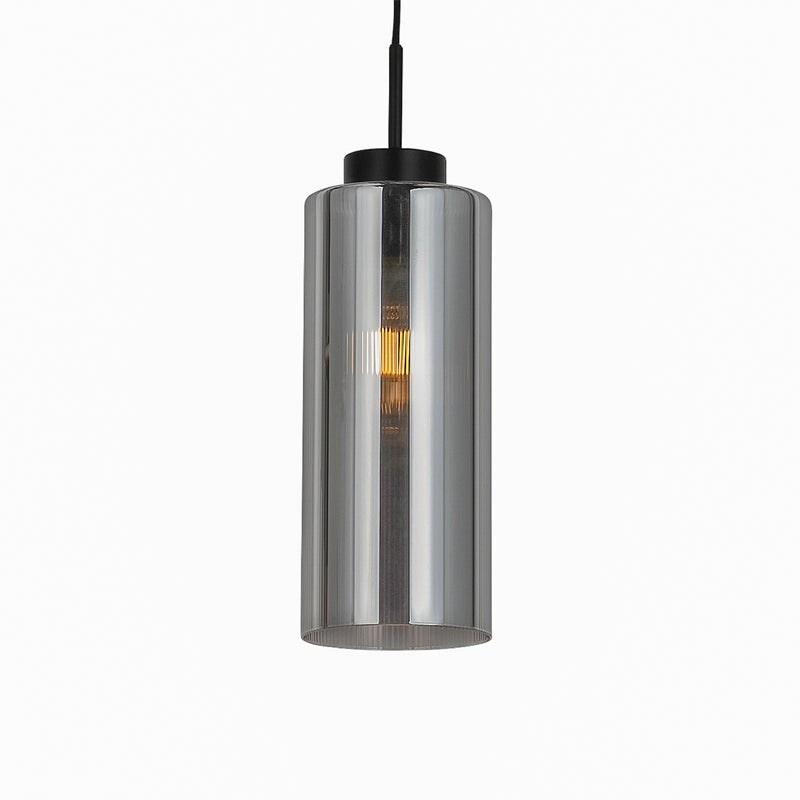Lampa wisząca art deco czarna z przydymionym szkłem - Laura