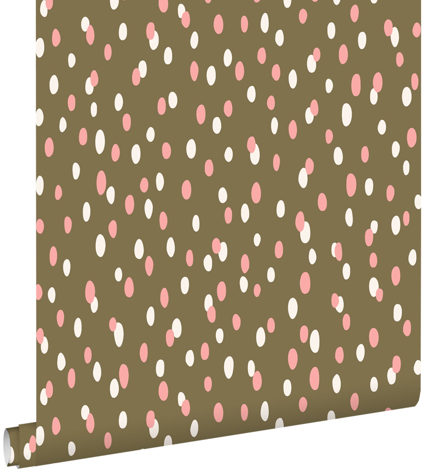 Tapeta kropki oliwkowa zieleń - 50 x 900 cm - ESTAHOME