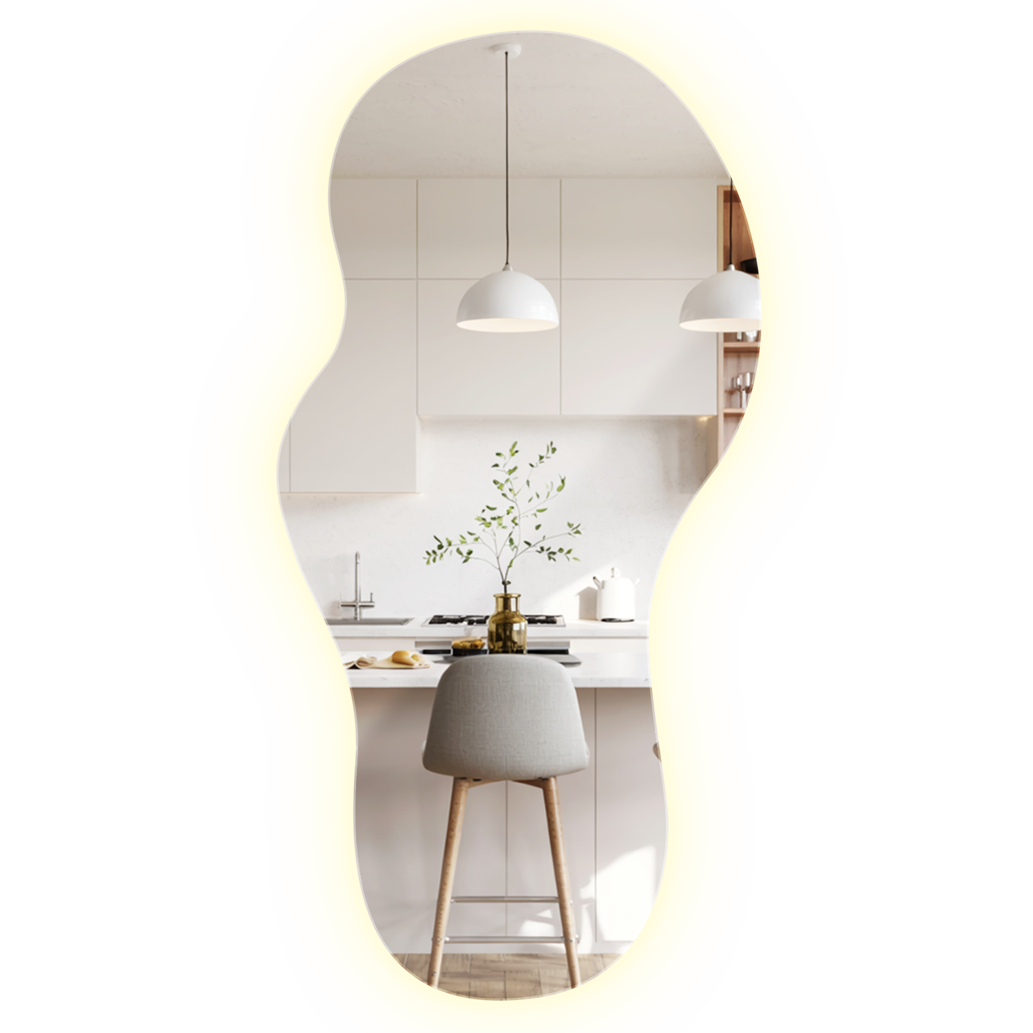 Lustro ścienne LED neutralna barwa światła nieregularny kształt minimalistyczna forma do nowoczesnych wnętrz 50x100cm - ArtPrintCave