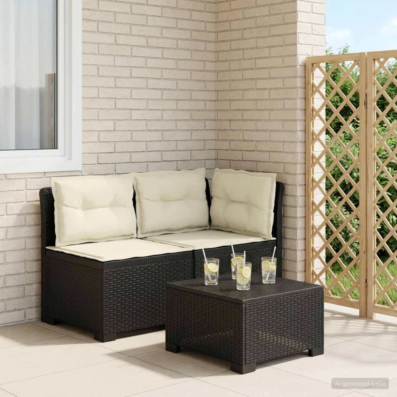 Sofa Ogrodowa 2-osobowa z Poduszkami w Wyglądzie Rattanowym PP vidaXL