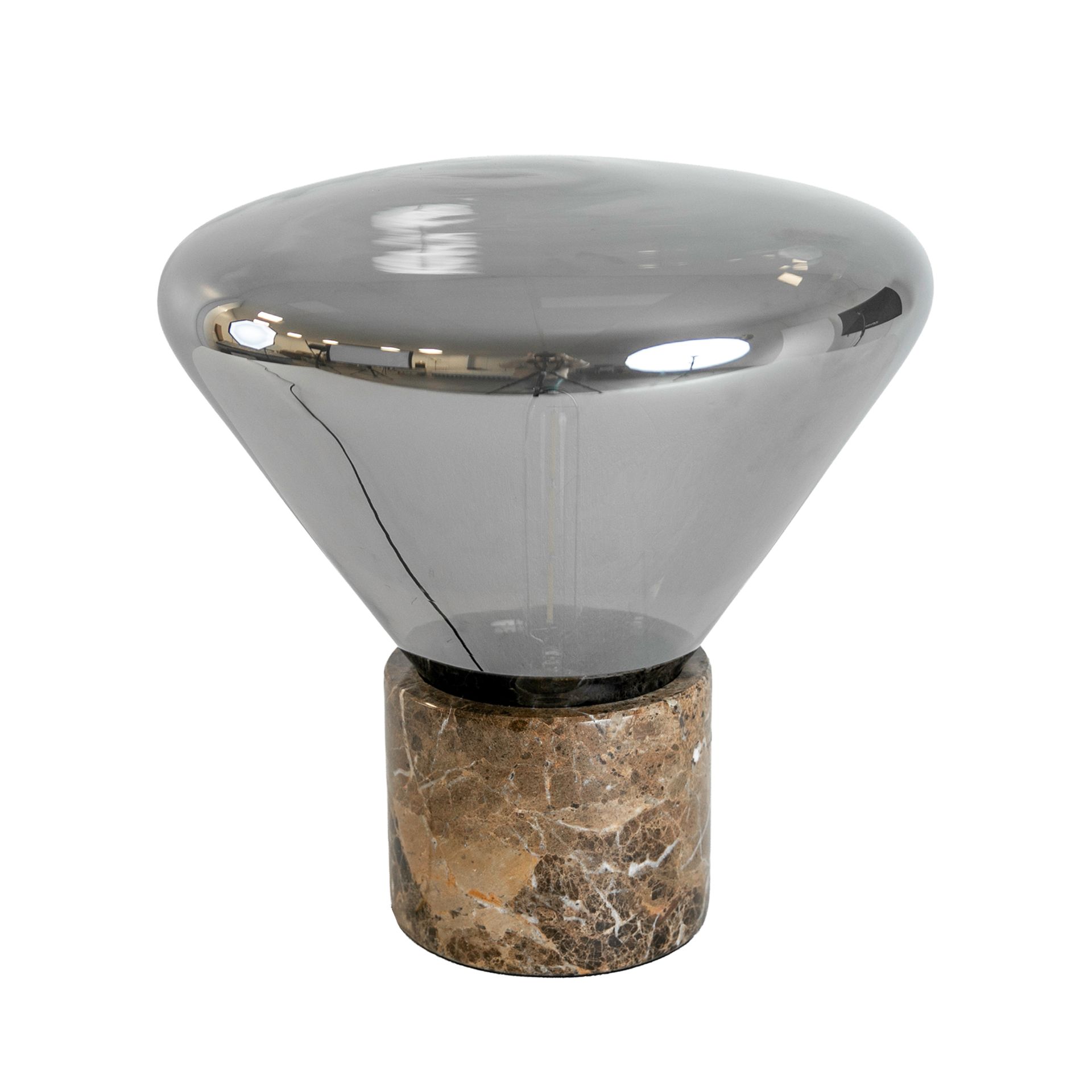 Lampa stołowa ze szkła fumé z efektem lustra w kolorze szarym i marmuru porcelanowego
