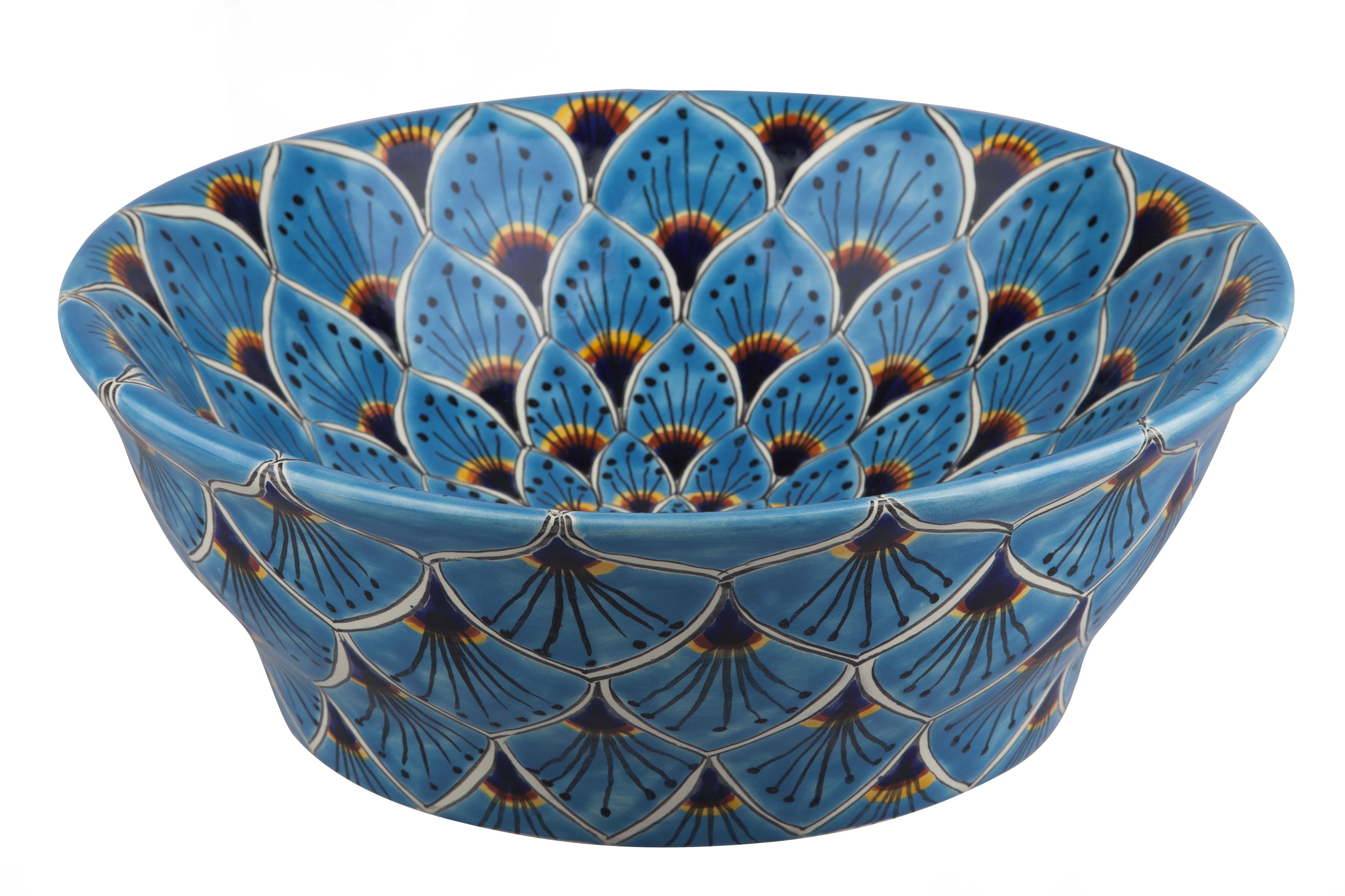 Meksykańska ceramiczna umywalka nablatowa Azura – okrągła umywalka łazienkowa 42,5 x 15 cm | Ręcznie wykonana umywalka z Meksyku